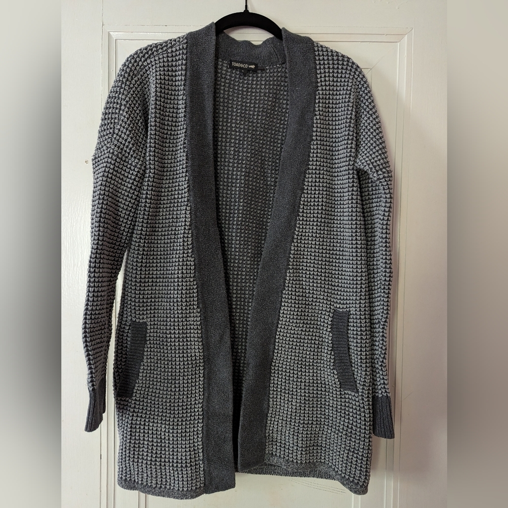 Toad&Co Cardigan Sweater Recycled & Organic Cotton Gray Textured Long Size Small